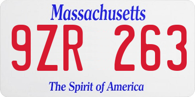 MA license plate 9ZR263