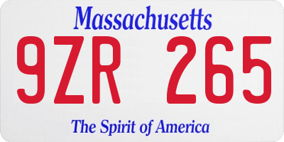 MA license plate 9ZR265