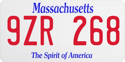 MA license plate 9ZR268