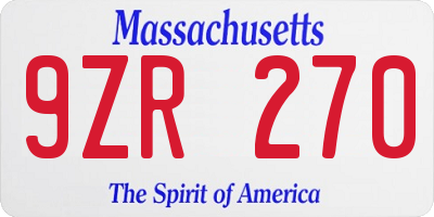 MA license plate 9ZR270