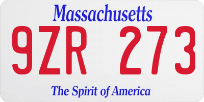 MA license plate 9ZR273