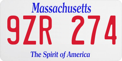 MA license plate 9ZR274