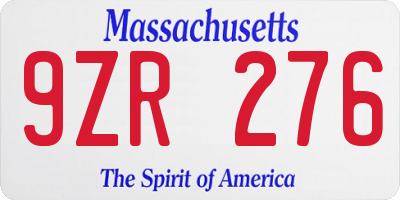 MA license plate 9ZR276