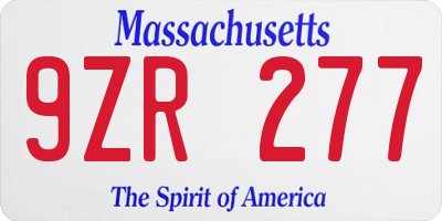 MA license plate 9ZR277