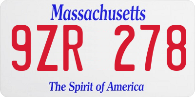 MA license plate 9ZR278