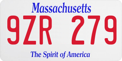 MA license plate 9ZR279