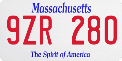 MA license plate 9ZR280