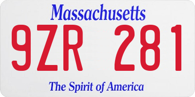 MA license plate 9ZR281