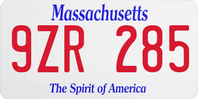 MA license plate 9ZR285