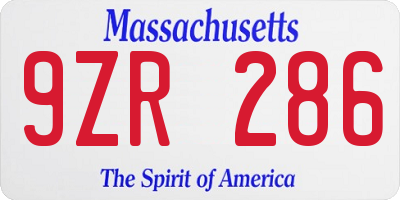 MA license plate 9ZR286