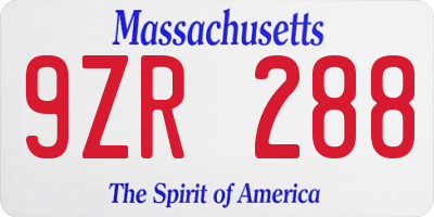 MA license plate 9ZR288