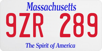 MA license plate 9ZR289