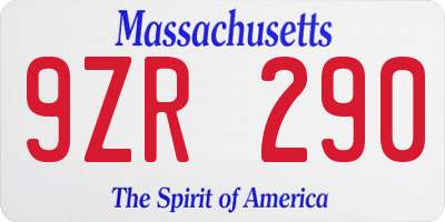 MA license plate 9ZR290