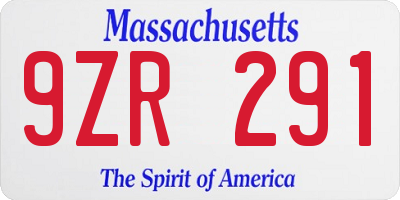 MA license plate 9ZR291