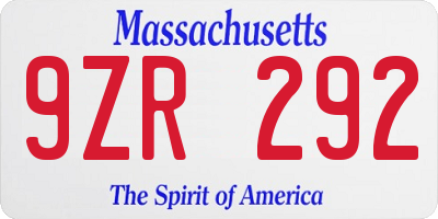MA license plate 9ZR292
