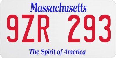 MA license plate 9ZR293