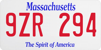 MA license plate 9ZR294
