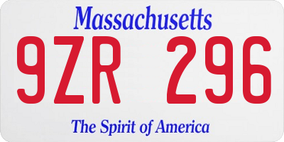 MA license plate 9ZR296