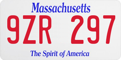 MA license plate 9ZR297