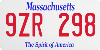 MA license plate 9ZR298