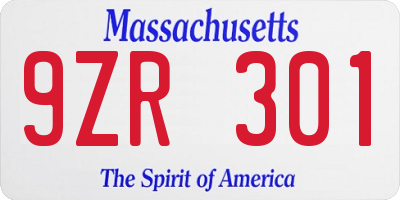 MA license plate 9ZR301