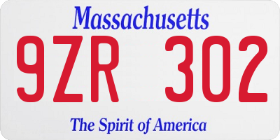 MA license plate 9ZR302