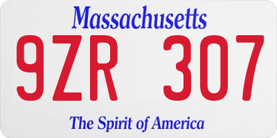 MA license plate 9ZR307