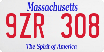 MA license plate 9ZR308
