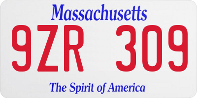 MA license plate 9ZR309