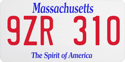 MA license plate 9ZR310