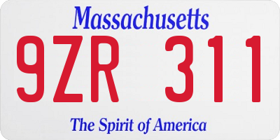 MA license plate 9ZR311