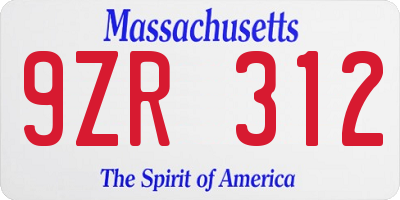 MA license plate 9ZR312