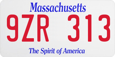 MA license plate 9ZR313