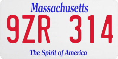 MA license plate 9ZR314