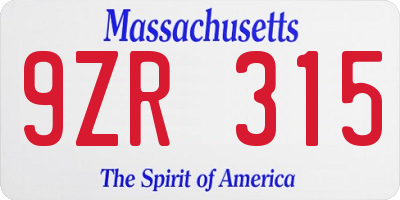 MA license plate 9ZR315