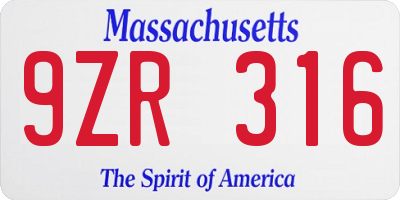 MA license plate 9ZR316