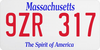 MA license plate 9ZR317