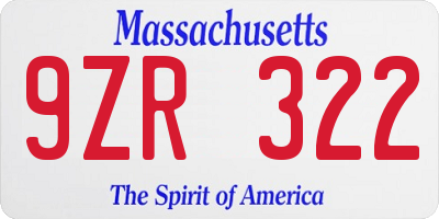 MA license plate 9ZR322