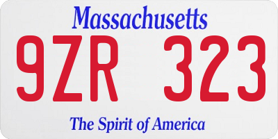 MA license plate 9ZR323