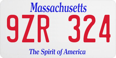 MA license plate 9ZR324