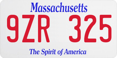 MA license plate 9ZR325