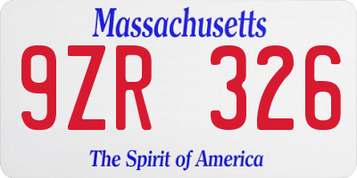 MA license plate 9ZR326