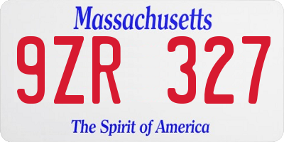 MA license plate 9ZR327