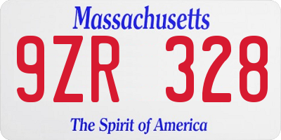 MA license plate 9ZR328