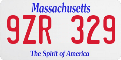 MA license plate 9ZR329