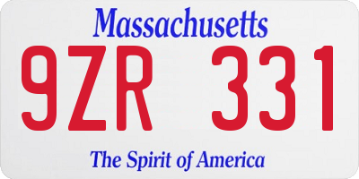 MA license plate 9ZR331