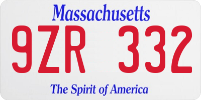 MA license plate 9ZR332