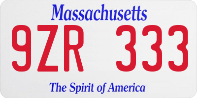 MA license plate 9ZR333