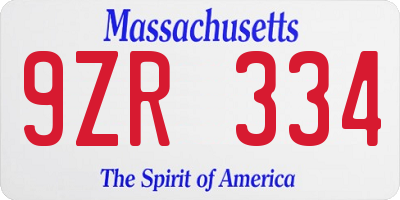 MA license plate 9ZR334