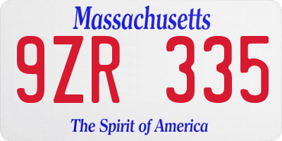 MA license plate 9ZR335